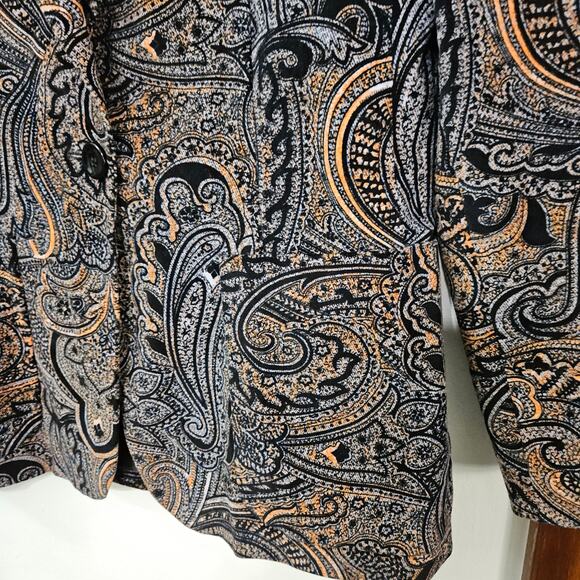 VTG Harve Benard Paisley Velvet Jacket Sz 8 Medium Button Closure Black/Orange - Picture 6 of 7